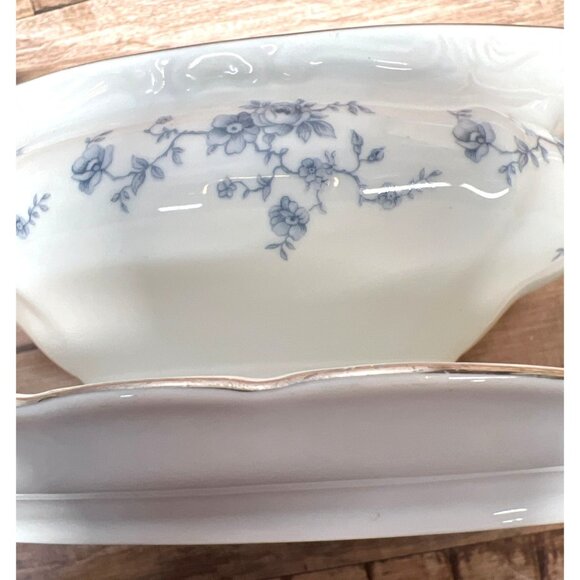 Johann Haviland Bavaria Germany Blue Floral Porcelain Gravy Boat With Attached U - Picture 5 of 6